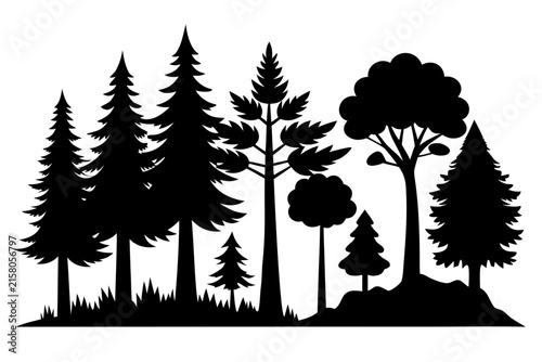Tree set silhouette vector, forest trees collection icon  black symbol
