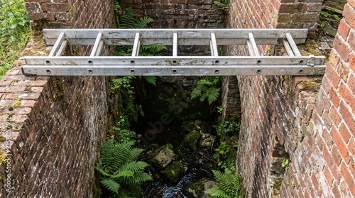Aluminium Ladder Laid Flat Across a Gap as a Bridging the Gap Metaphor