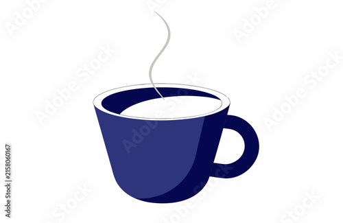 Blue Mug with Steam Rising, Simple Illustration of a Ceramic Coffee Cup, Minimalist Design for Beverage Concept.