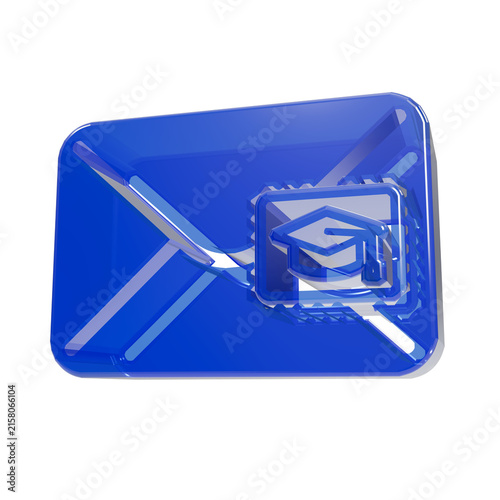 Blue Envelope Icon with Graduation Cap Symbol 3D Glossy Rendered Design