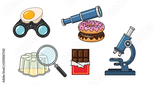 Optical tools reimagined using eggs donuts and chocolate.