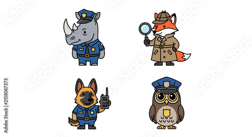 Rhino fox dog and owl animal law enforcement