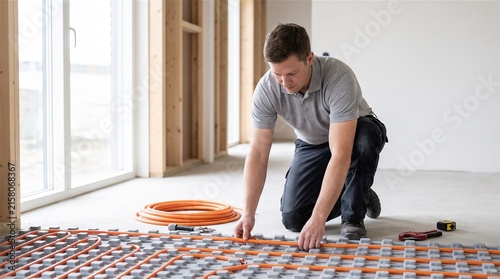 Plumber installing underfloor heating