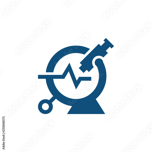 A blue icon showing a microscope and a heartbeat line symbol