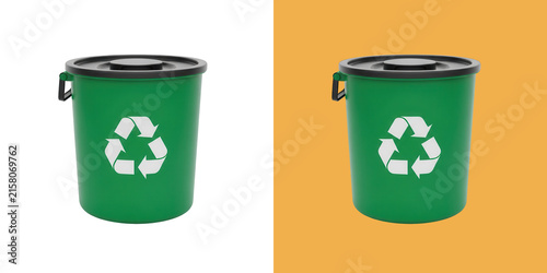 Obraz na płótnie Green plastic recycling bin with lid 3D render