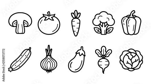 Minimal Healthy Vegetable Outline Vector Set for Organic Food and Nutrition Branding