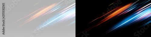Fotografie Orange and blue motion trails with bright speed streaks, glowing light beams, fa
