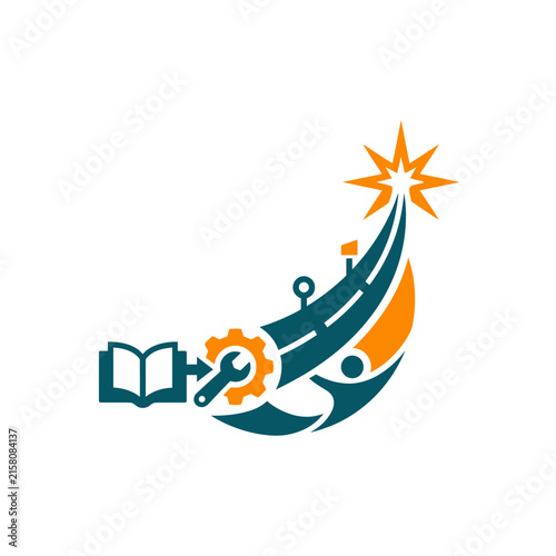 A creative graphic icon showing education and technical progress