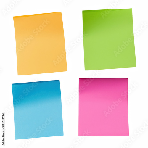 Four Colorful Blank Sticky Notes Isolated on Transparent Background