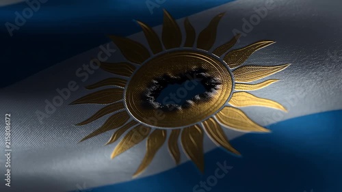 Bullet Hole Piercing Argentine Flag Sun Emblem Symbolizing Conflict