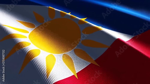 Philippine Flag Waving with Sun Symbol and Bright Sunlight