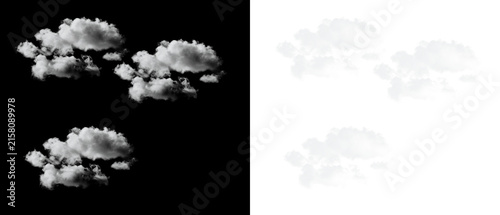 Cuadro en lienzo Collection of white fluffy cumulus clouds isolated on transparent background for sky design