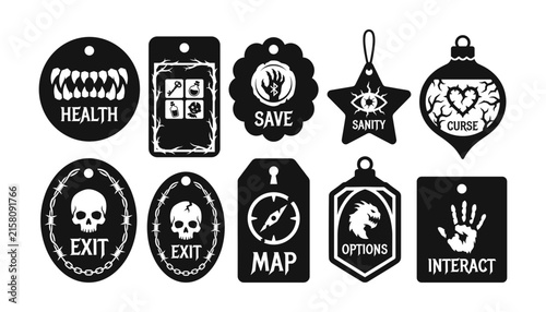 Obraz na plátne Set of horror game interface icons, vector ui elements for adventure or survival