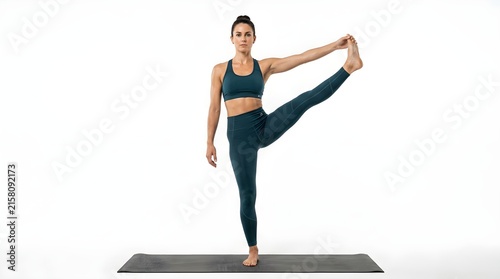 Arafed woman in a yoga pose on a yoga mat with her legs up