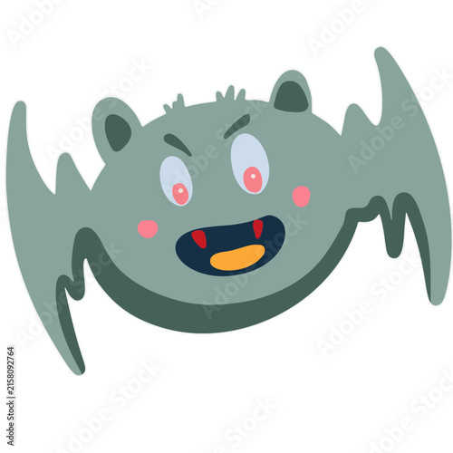 Cute Green Bat Cartoon Character with Big Eyes and Fangs