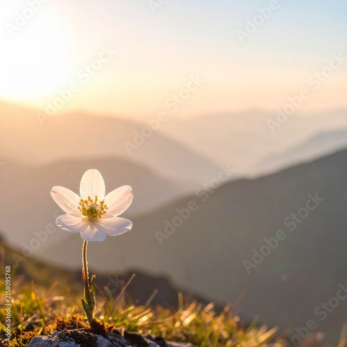 a single flower on a rocky mountain