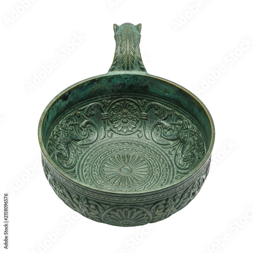 Patera decorative bronze offering bowl with intricate relief patterns for historical and religious themes.