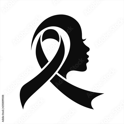 Breast cancer awareness icon featuring woman silhouette inside ribbon shape