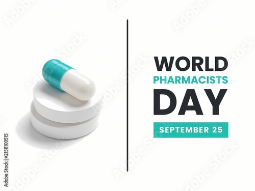 World pharmacists day celebration poster with medical pills and capsules on september 25