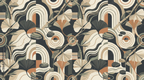 Abstract organic shapes and botanical elements seamless pattern 9.