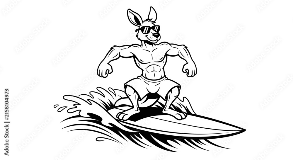 Fototapeta premium Cool Surfing Kangaroo Mascot Vector Illustration