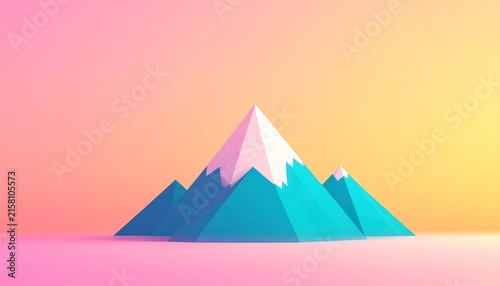 a mountain with a pink and blue background