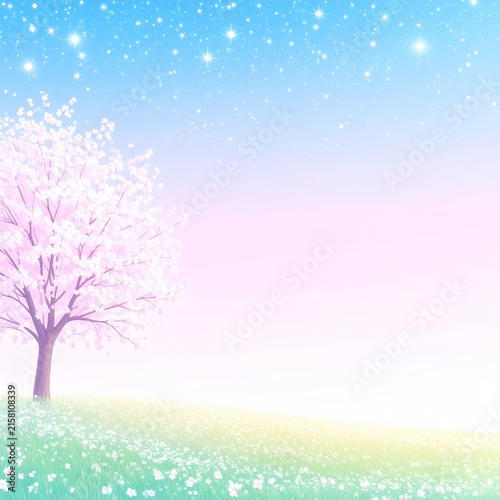 a tree with white flowers in the grass