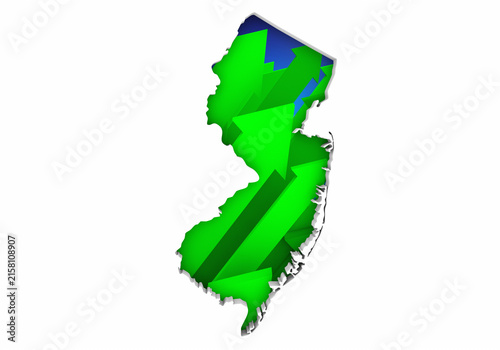New Jersey NJ State Map Arrows Increase Up On the Rise Growth Data 3d Illustration