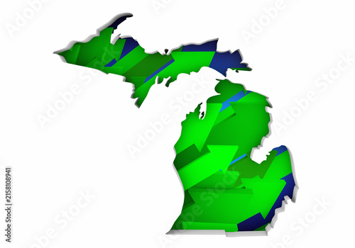 Michigan MI State Map Arrows Increase Up On the Rise Growth Data 3d Illustration