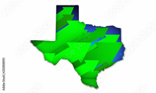 Texas TX State Map Arrows Increase Up On the Rise Growth Data 3d Illustration