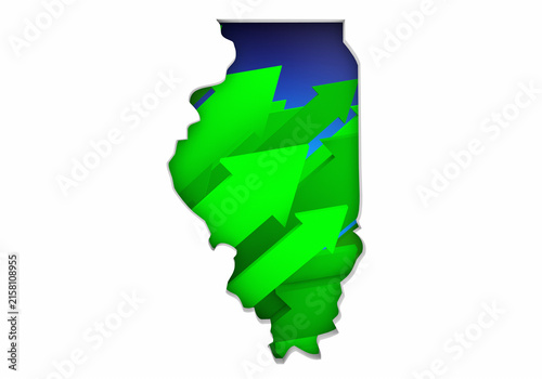 Illinois IL State Map Arrows Increase Up On the Rise Growth Data 3d Illustration