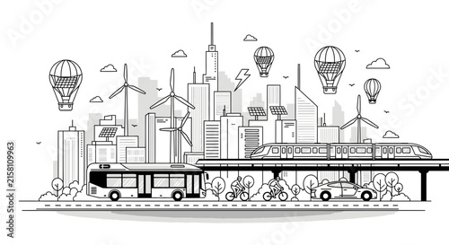 Sustainable Eco City with Green Energy and Modern Transportation