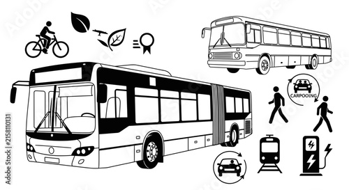 Sustainable Urban Public Transportation and Eco-Friendly Travel Icons