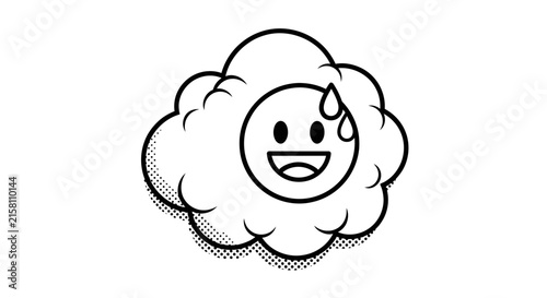 Sweating Cloud Character Outline Icon