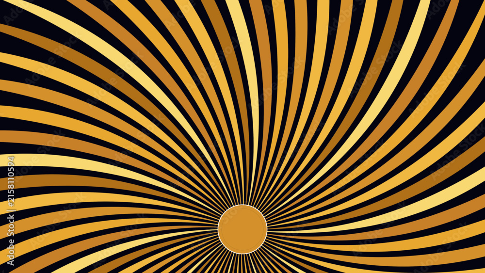 Fototapeta premium Vintage sunburst background with golden rays. Retro spiral sunbeam vector. Abstract swirl pattern for circus and carnival posters.