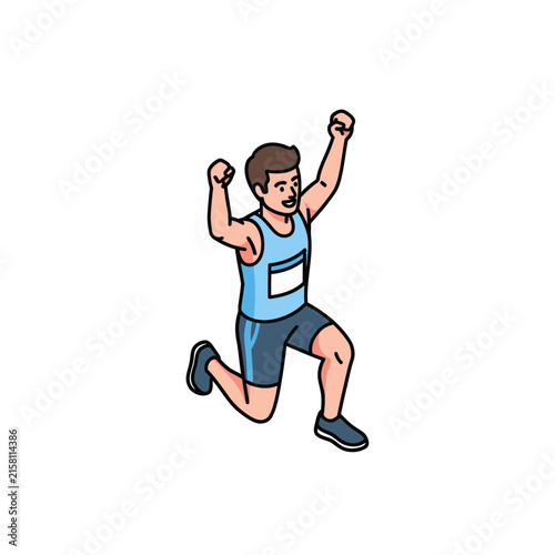 Canvas Print Cartoon Runner Celebrating Victory with Raised Arms.