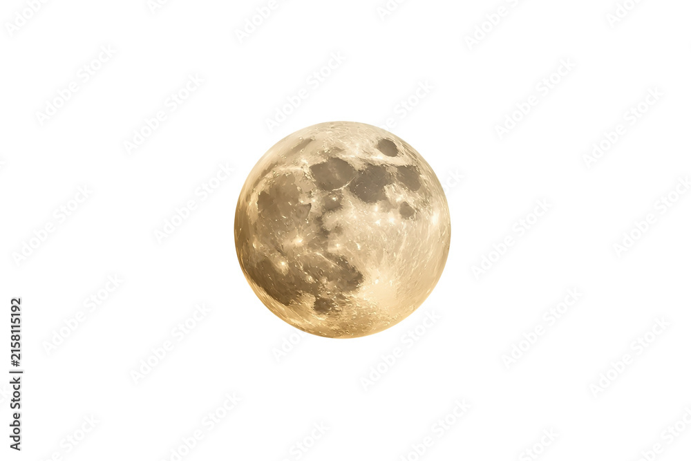 Naklejka premium Warm pale full moon with detailed cratered lunar surface
