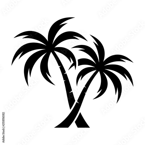 Tropical palm trees silhouette against a white background simple vector illustration for summer vacation designs