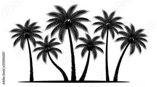 Tropical palm trees silhouette against a white background a serene island scene for summer designs