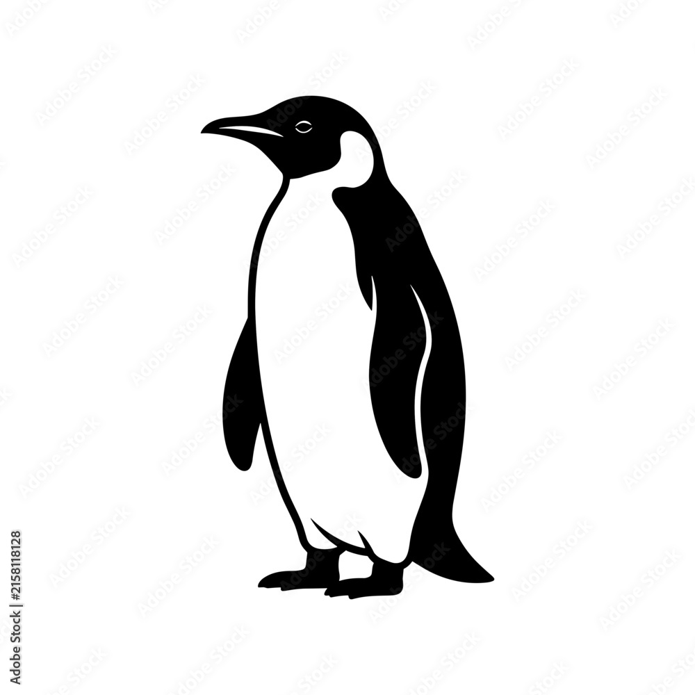 Obraz premium Emperor Penguin Silhouette Vector Graphic in Standing Side Profile View Isolated on White Background for Antarctic Wildlife Nature Logos and Conservation Graphic Designs