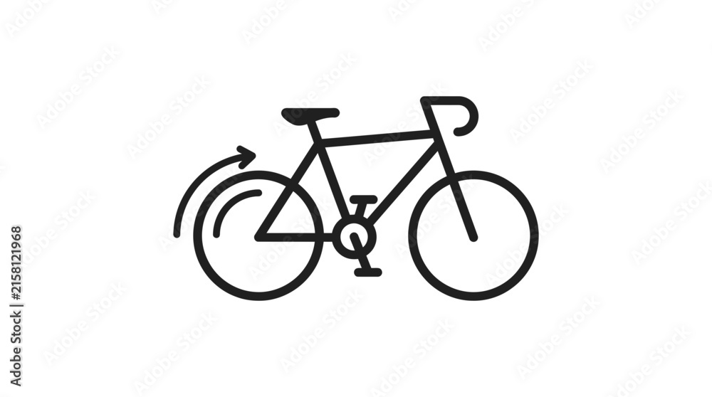 Obraz premium Minimalist Black Bicycle Vector Icon with Circular Arrow Design, Sustainable Eco-Friendly Transportation and Cycling Symbol, Isolated Line Art Illustration for Mobile App or Web UI Design