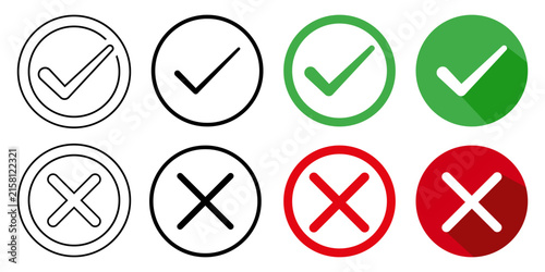 Check Mark and Cross Symbol Icon Set with Positive and Negative Approval Signs