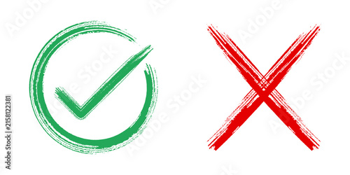 Grunge Check Mark and Cross Symbol Set for Approval, Rejection and Decision