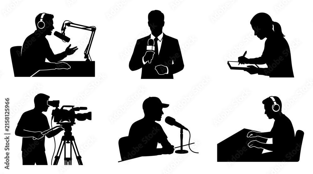 Fototapeta premium Journalism and Media Professionals Silhouettes Set