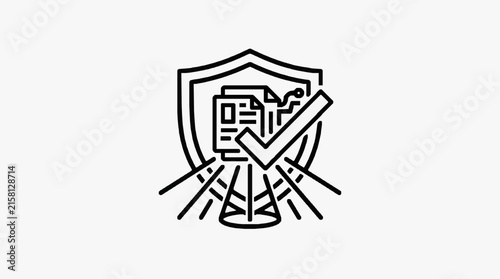 Clean Black and White Shield Icon with Digital Security and Network Elements with high quality professional line art symbols for modern creative design and digital branding projects