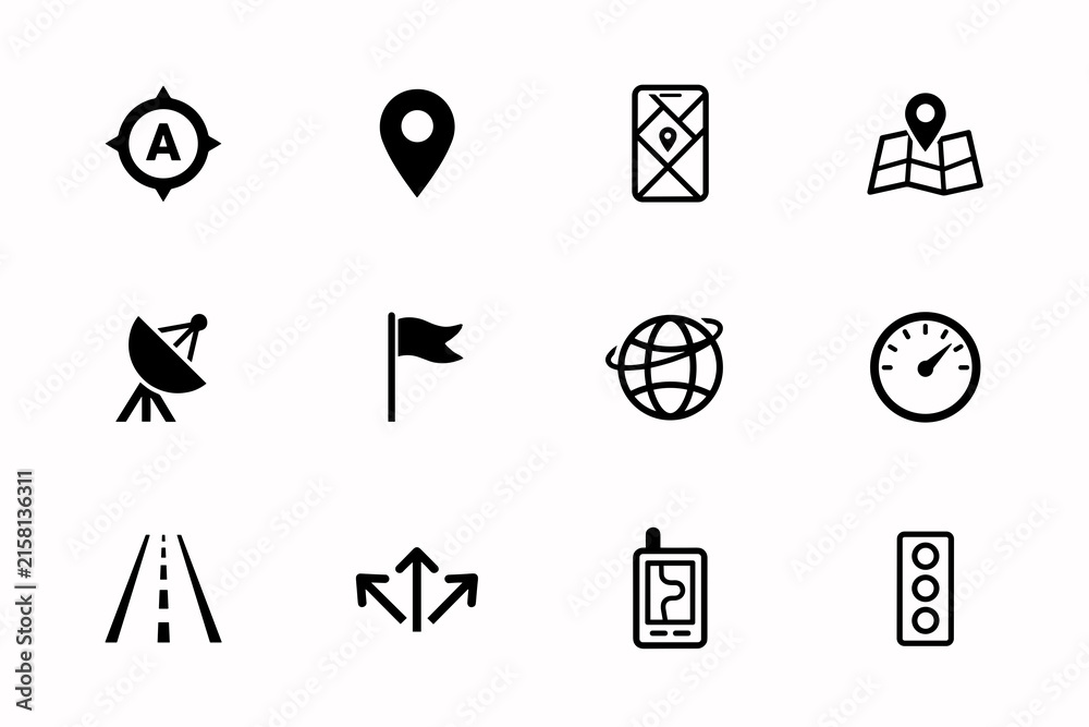 Fototapeta premium Set of navigation and map icons
