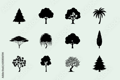 Set of various tree silhouettes