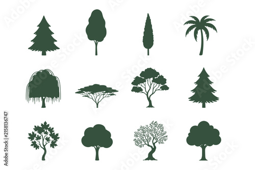 Set of various tree silhouettes