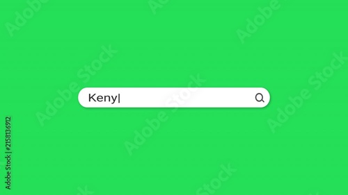 Green screen search bar typing animation with Kenya travel query. Flat minimal chroma key design. Perfect for travel, news, social media and marketing content.