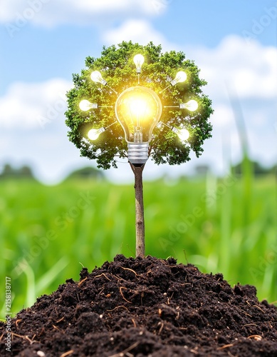 a light bulb on top of a pile of dirt